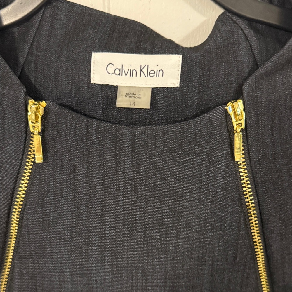 Calvin Klein Black Sleeveless Sheath Dress with Gold Zipper Accents Size 14 - Picture 3 of 4
